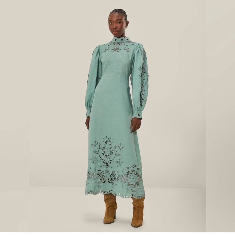 FARM Rio Mint Green Long Sleeve Dress
